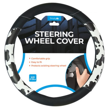 Simply Black with Cow Print Steering Wheel Cover