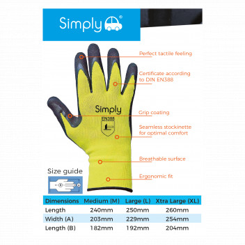 Simply GL03 Breathable Latex Polyester Gloves -1 Pr XLge