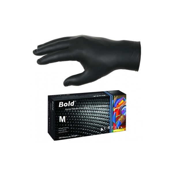 Black Nitrile Gloves box 100 Med PF by Aurelia Bold