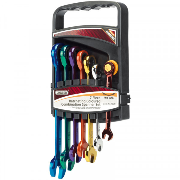 Draper 15394 Coloured Ratchet Metric Spanner Set 7 Piece