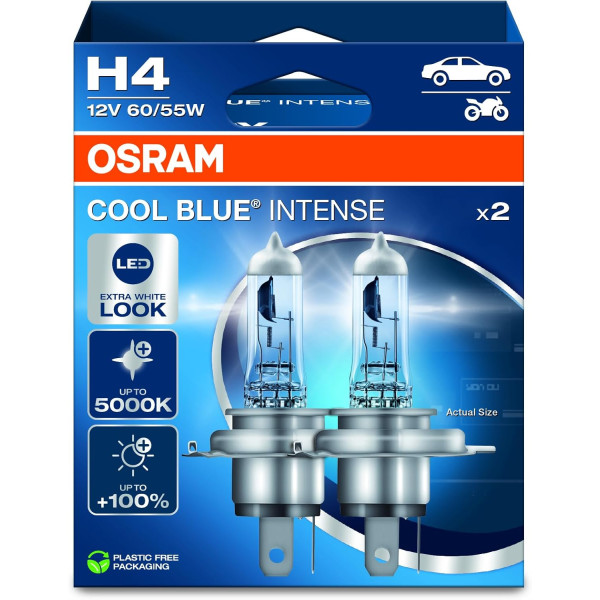 Osram H4 x 2 Cool Blue Intense 5000K Extra White Look Bulbs image